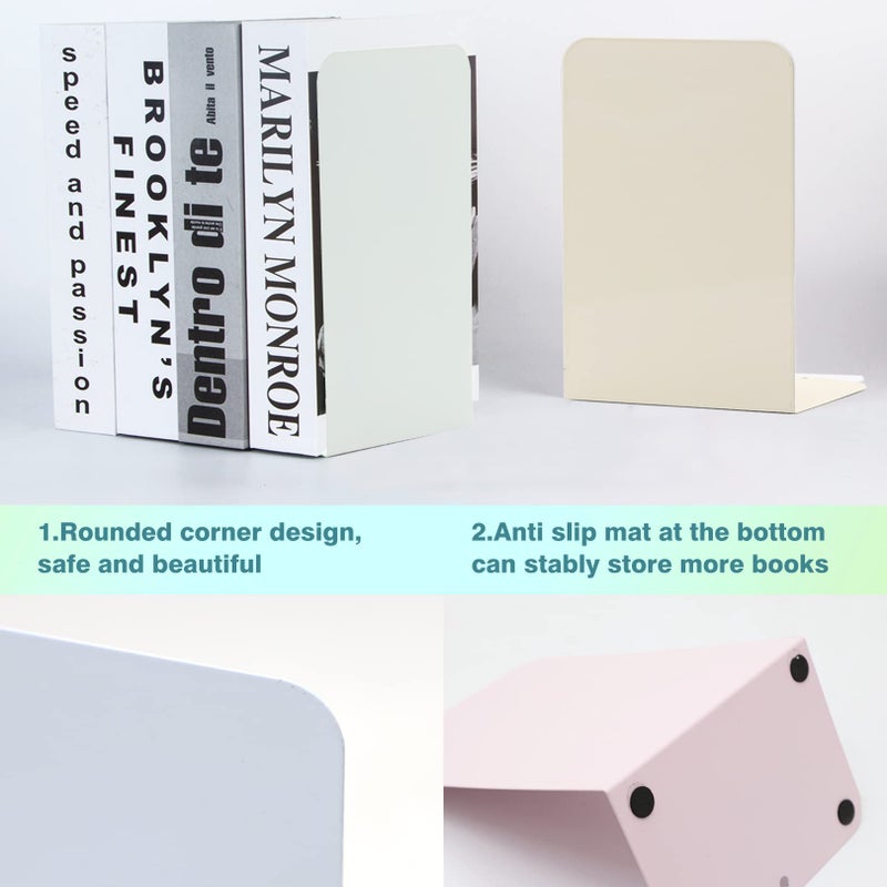Zyners Metal Bookends,4 Pairs/8 Pieces Heavy Duty Bookends for Shelves Heavy Books, Anti-Slip Design Book Stopper for Magazines, DVDs, Kids, Girls(8 x 5.3 x 4 inches) - Image 3